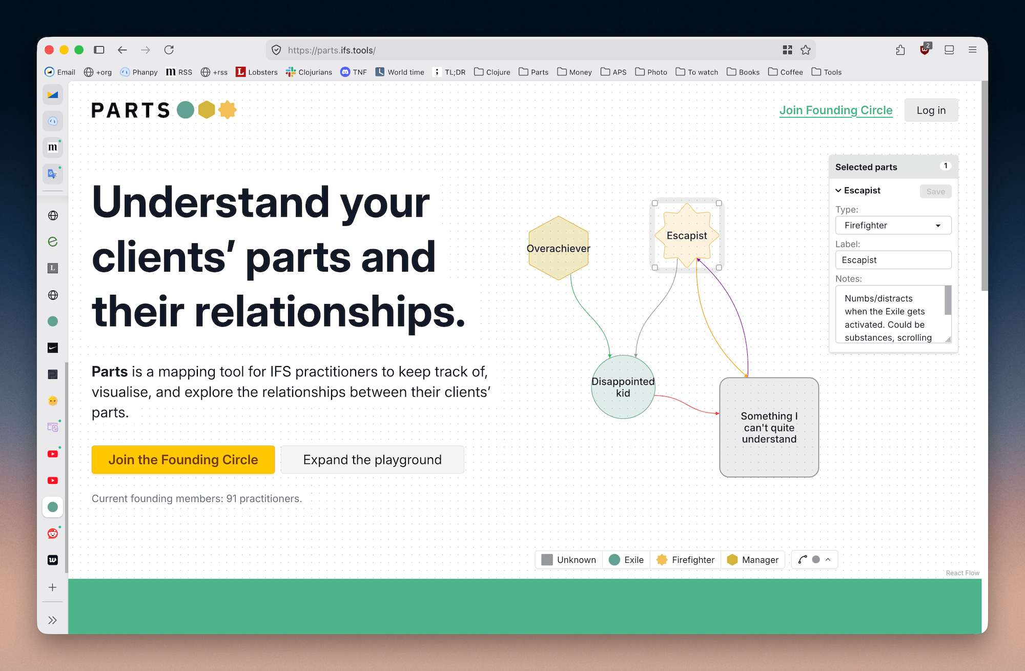 A screenshot of a browser window showing the homepage of Parts, the IFS parts mapping tool